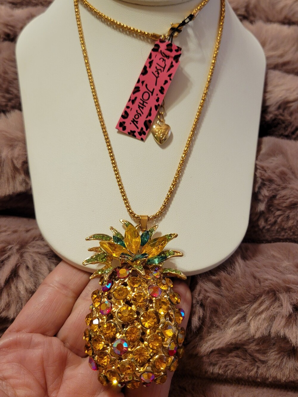 Betsey Johnson Gold-tone Yellow & Green Crystal Pineapple Necklace